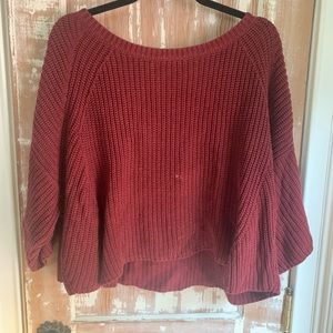 Red Brown knit boxy Free People sweater
